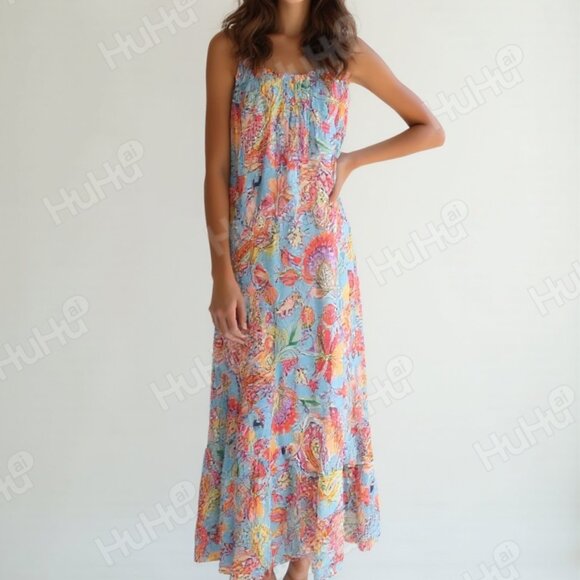 NICOLE MILLER Watercolor Paisley Maxi Floral Strappy Sundress Dress Sz S - Picture 1 of 9